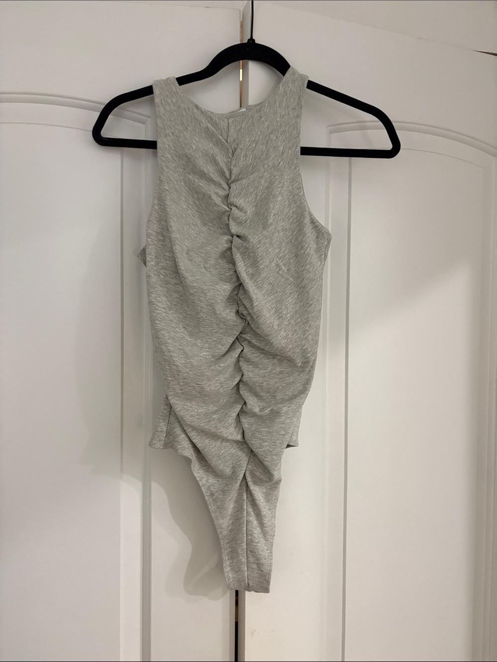 We wore what Heather Gray Ruched Back Tank Top
